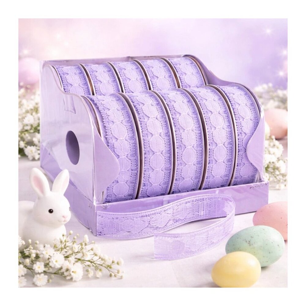 OFFRAY RIBBON 12 ROLLS Petite LACE LAVENDER Purple 7/16 in X 36YDS Nylon Trim